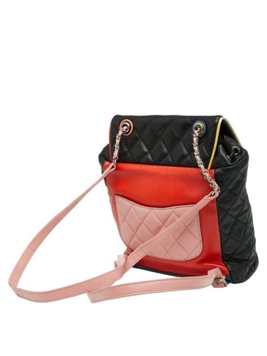 Chanel Quilted Chain Backpack Black Multicolor Lambskin main image 8